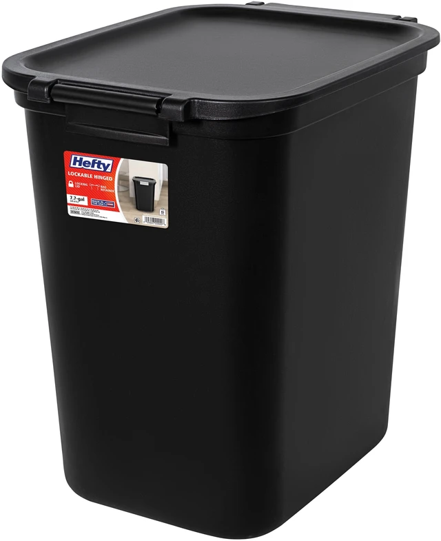 Alt view image 6 of 6 - Hefty 7.7 Gallon Plastic Lift Top Kitchen Trash Can with Lid and Lock, Black