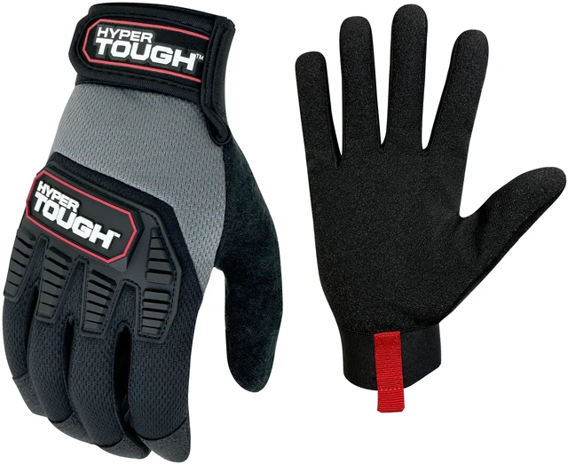 Alt view image 3 of 6 - Hyper Tough HT89056-23 Heavy Duty Impact Gloves, Medium, 1 Pair, Polyester, Black/Red/Gray, Adult Men's