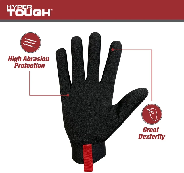 Alt view image 2 of 6 - Hyper Tough HT89056-23 Heavy Duty Impact Gloves, Medium, 1 Pair, Polyester, Black/Red/Gray, Adult Men's