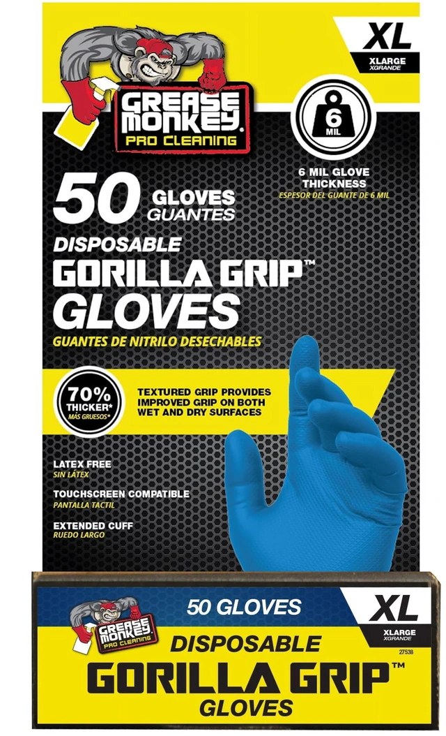 Main image of Grease Monkey Pro Cleaning Disposable Nitrile Gloves, Traction Grip, Blue, Male X-Large, 50 Count