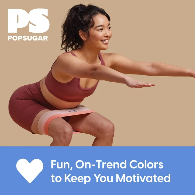 Alt view image 5 of 6 - POPSUGAR No-Roll Fabric Hip Bands Set, Light & Medium Resistance, Blue/Coral