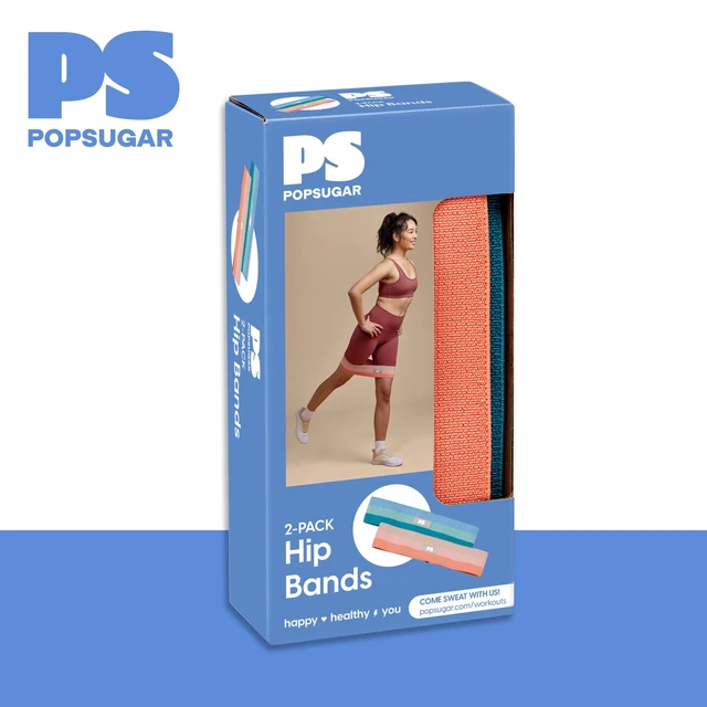 Alt view image 3 of 6 - POPSUGAR No-Roll Fabric Hip Bands Set, Light & Medium Resistance, Blue/Coral