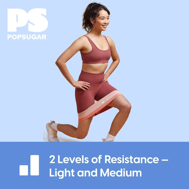 Alt view image 2 of 6 - POPSUGAR No-Roll Fabric Hip Bands Set, Light & Medium Resistance, Blue/Coral