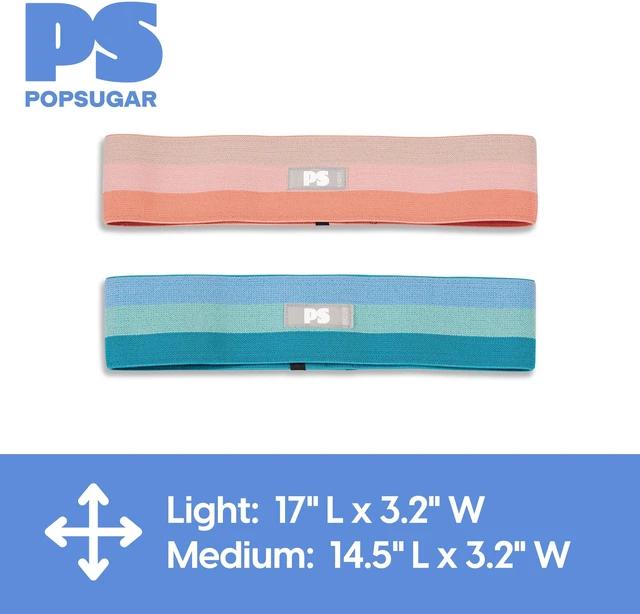 Alt view image 6 of 6 - POPSUGAR No-Roll Fabric Hip Bands Set, Light & Medium Resistance, Blue/Coral