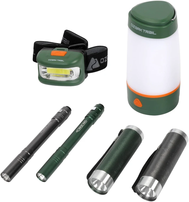 Alt view image 5 of 6 - Ozark Trail 6-Piece LED Flashlight Kit with Lantern, Headlamp, and Penlight, Green