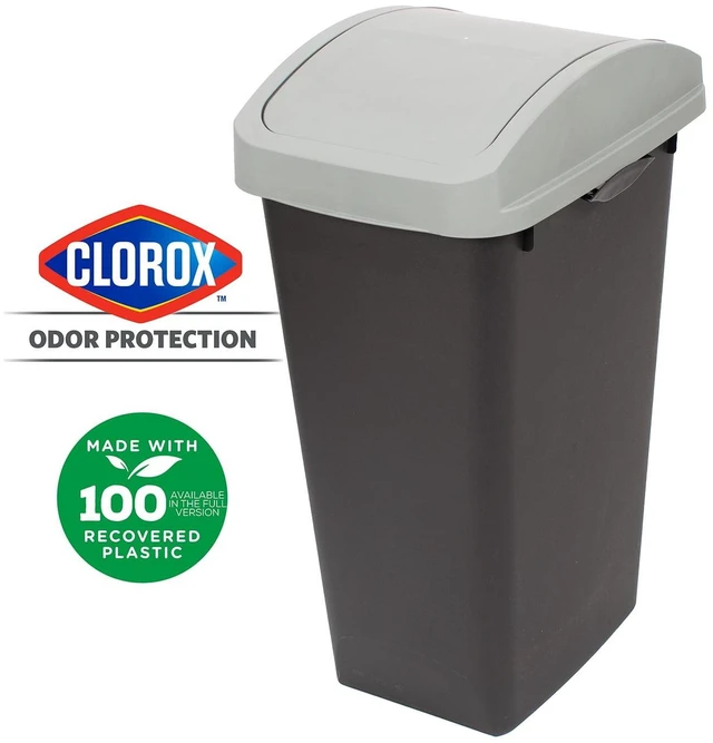 Main image of GLAD 12 Gallon Plastic Kitchen Trash Can with Swing Top Lid and Recycle Sticker, Grey