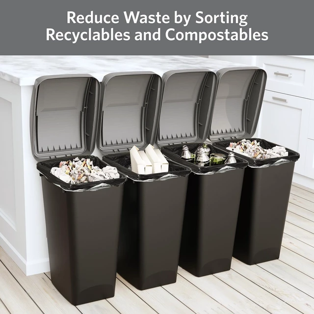 Alt view image 5 of 7 - GLAD 12 Gallon Plastic Kitchen Trash Can with Swing Top Lid and Recycle Sticker, Grey