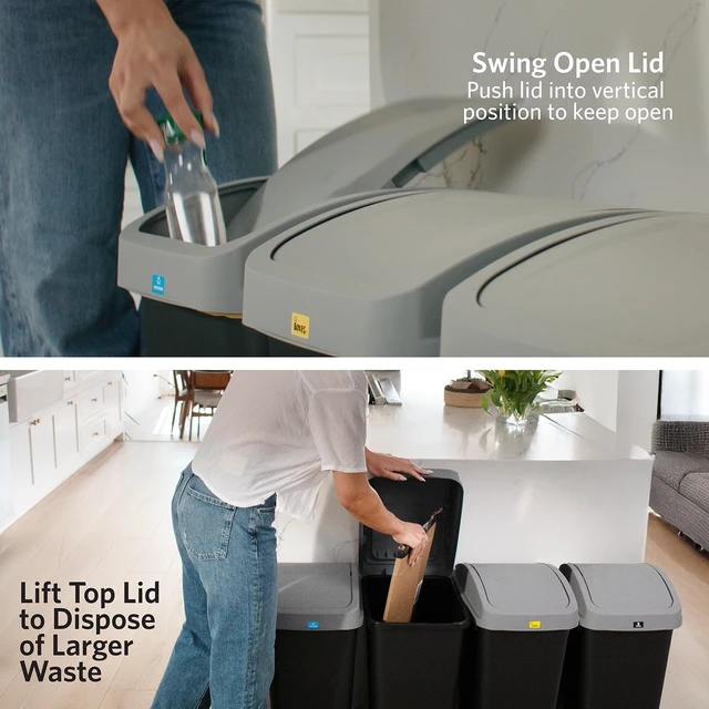 Alt view image 3 of 7 - GLAD 12 Gallon Plastic Kitchen Trash Can with Swing Top Lid and Recycle Sticker, Grey