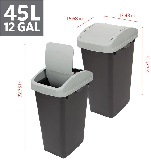 Alt view image 2 of 7 - GLAD 12 Gallon Plastic Kitchen Trash Can with Swing Top Lid and Recycle Sticker, Grey