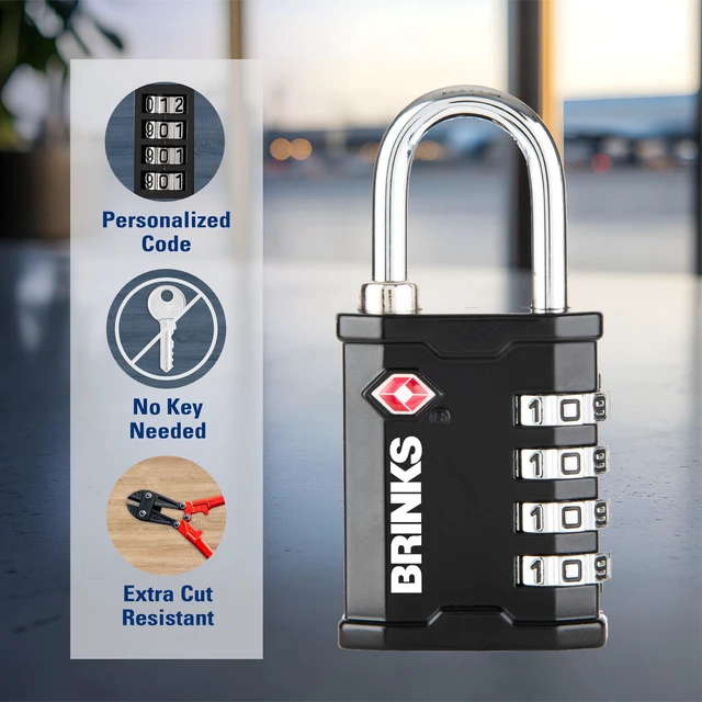 Alt view image 6 of 6 - Brinks 40mm Heavy Duty Zinc Die-Cast TSA Resettable Combination Luggage Padlock with 1in Shackle