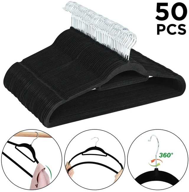 Main image of Ollieroo Premium Velvet Hangers 50 Pack Black Non-Slip Durable Heavy Duty Coat Hangers with 360 Degree Rotatable Hook