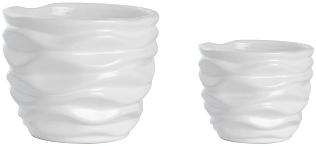 Alt view image 4 of 6 - K-Cliffs White Ceramic Pots Set of 2, Modern Design Waving, Small Pot 3.9in Dia x 2.9in H (Opening 3.3in), Large Pot 5.1in Dia x 4.1in H (Opening 4.4in)