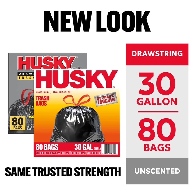 Alt view image 4 of 6 - Husky 30 Gallon Drawstring Trash Bags, 80 Count
