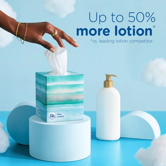 Alt view image 4 of 6 - Puffs Plus Lotion Facial Tissue, 8 Cube Boxes, 72 Tissues Per Box