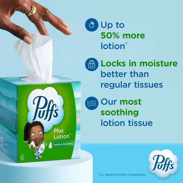 Alt view image 6 of 6 - Puffs Plus Lotion Facial Tissue, 8 Cube Boxes, 72 Tissues Per Box