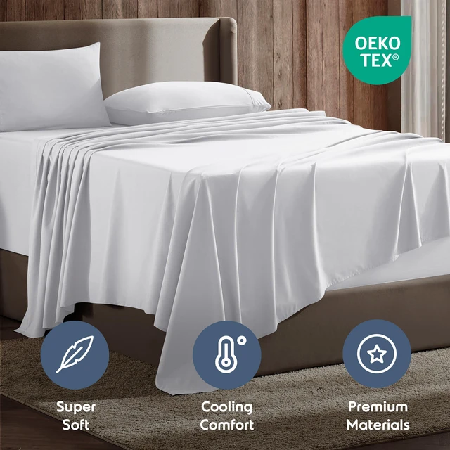 Alt view image 5 of 6 - Lammaloe Queen Sheet Set - 4 Piece Deep Pocket Luxury Soft Microfiber, Hotel Style, White