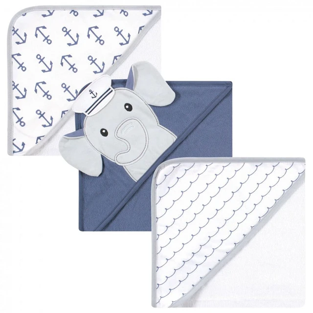 Main image of Hudson Baby Cotton Towels, Sailor Elephant, 3 Count