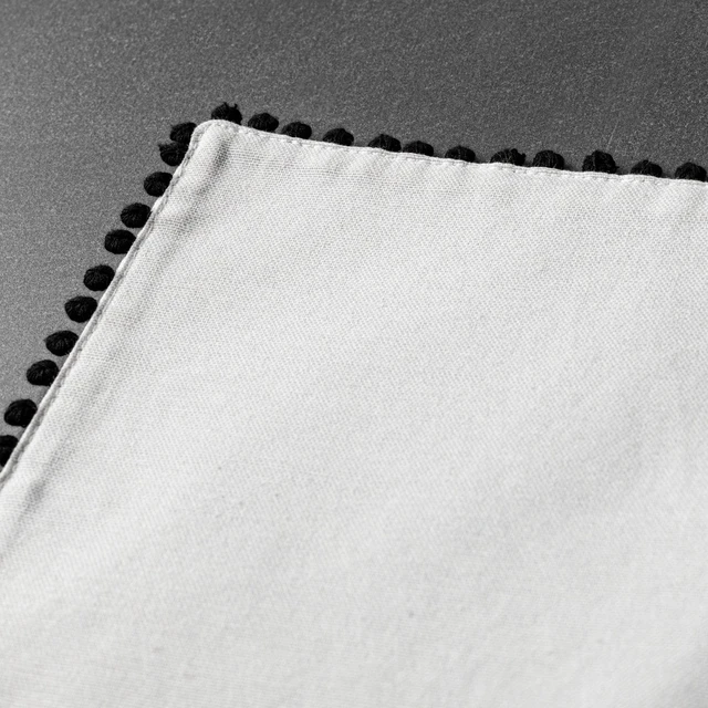 Alt view image 2 of 5 - Thyme & Table Table Runner, 14 x 72", Ivory with Black Pom Pom Trim