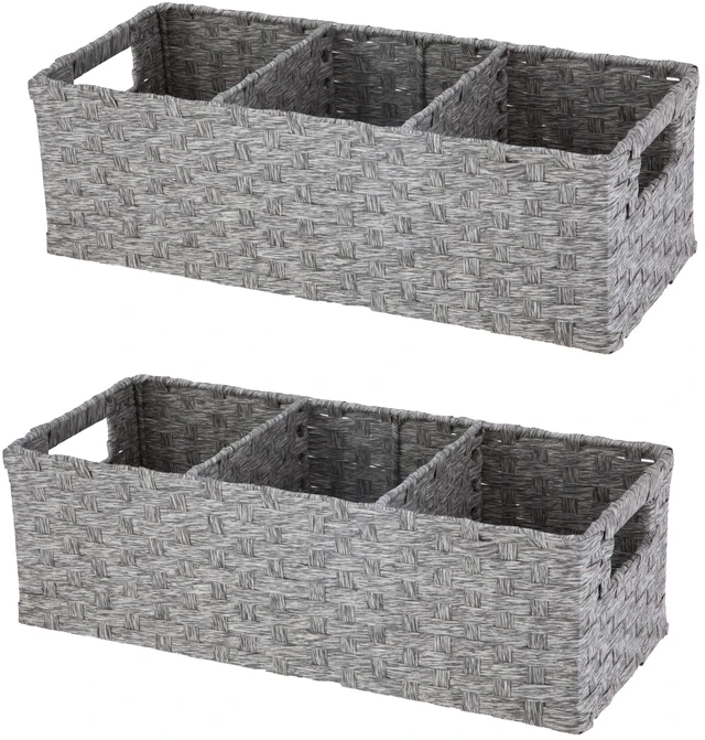 Main image of Mainstays 3-Compartment Storage Basket Set with Handles, Gray, Set of 2