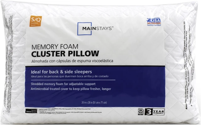Alt view image 4 of 5 - Mainstays Memory Foam Cluster Bed Pillow, Standard/Queen, 2 Pack
