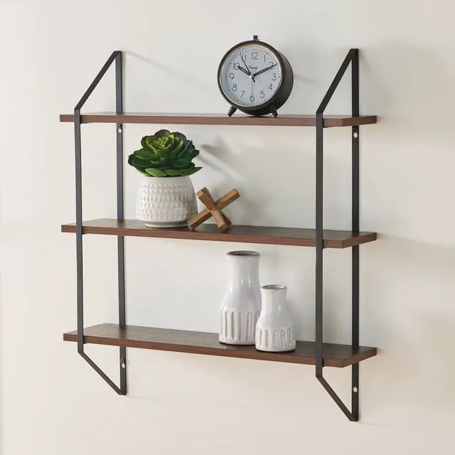 Main image of Better Homes & Gardens 3-Tier 20in Wall Shelf with Brackets, Walnut
