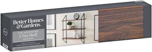 Alt view image 5 of 5 - Better Homes & Gardens 3-Tier 20in Wall Shelf with Brackets, Walnut