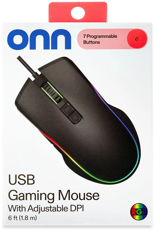 Alt view image 5 of 7 - Onn Wired USB Gaming Mouse with Adjustable DPI, Backlit, 7-Button, Black