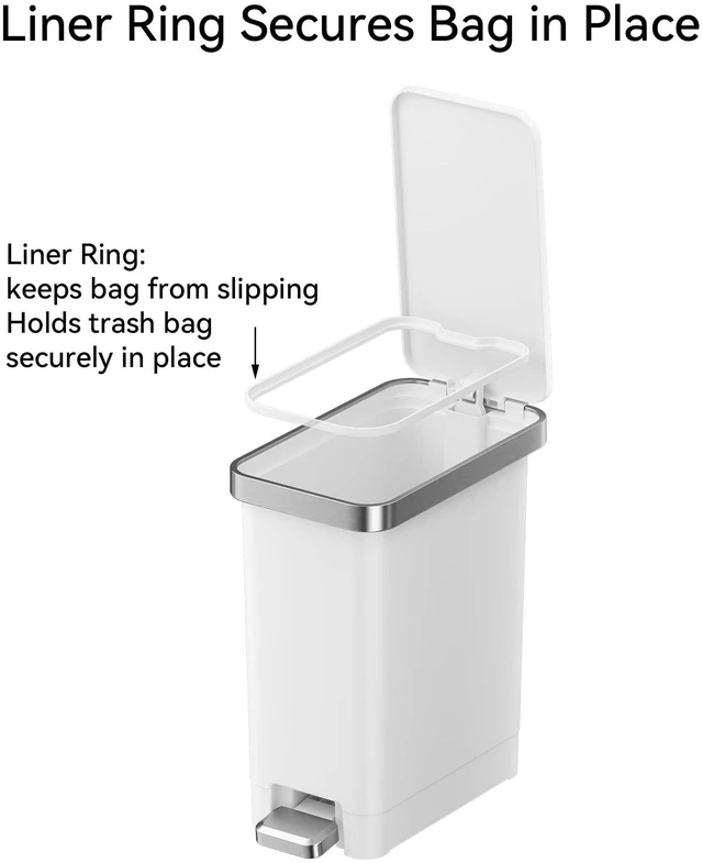 Alt view image 3 of 6 - Better Homes & Gardens 2.5 Gallon Step Trash Can with Soft-Close Lid, White