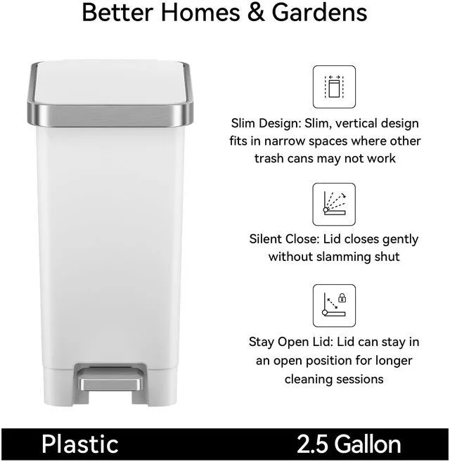Alt view image 5 of 6 - Better Homes & Gardens 2.5 Gallon Step Trash Can with Soft-Close Lid, White