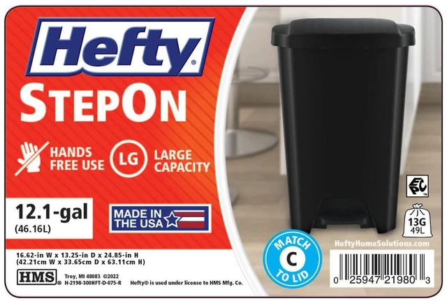 Alt view image 5 of 6 - Hefty 12.1Gallon Plastic Step Trash Can with Foot Pedal Lid, Black