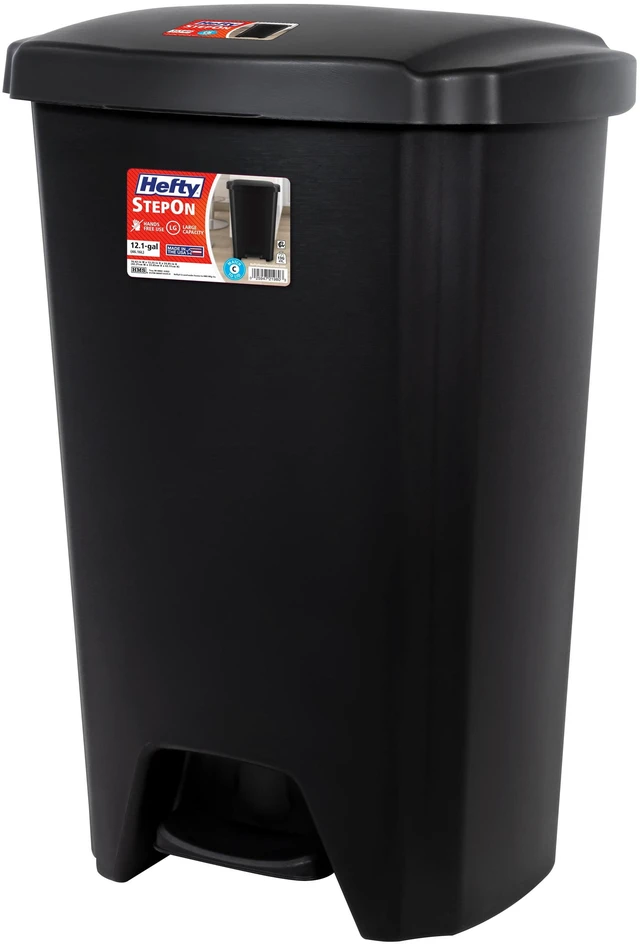 Alt view image 6 of 6 - Hefty 12.1Gallon Plastic Step Trash Can with Foot Pedal Lid, Black