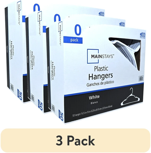 Main image of Mainstays Plastic Clothes Hangers 50-Count (3 Pack) White