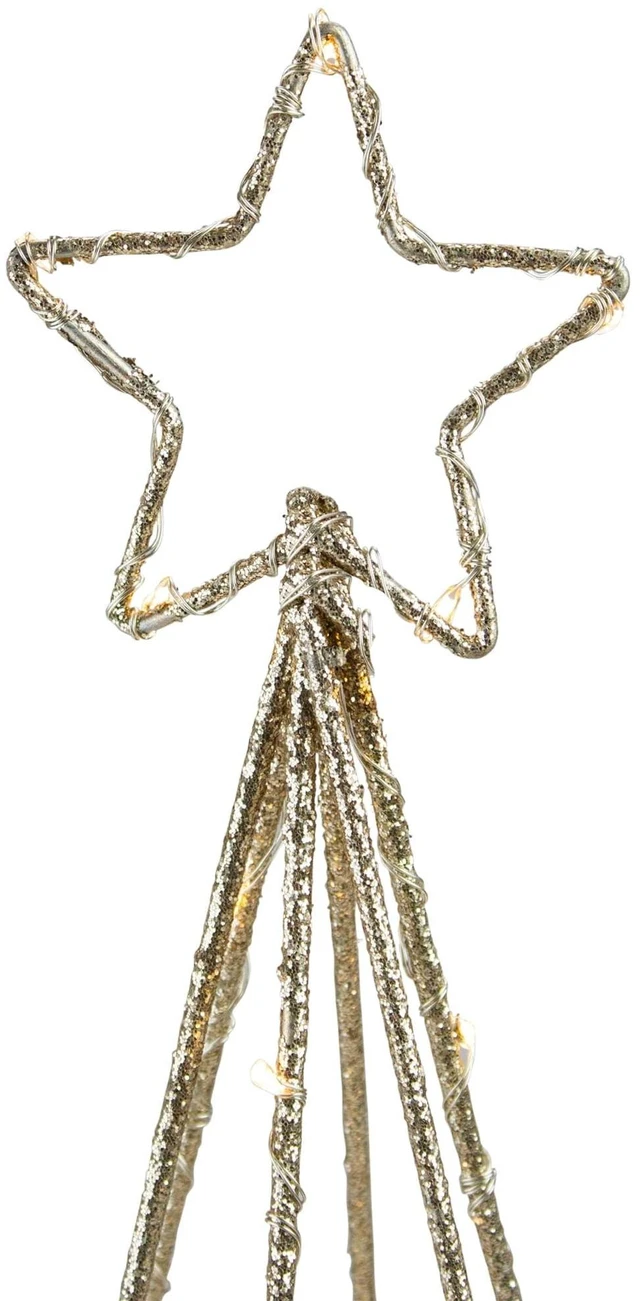 Alt view image 5 of 5 - 5" Gold Glittered Wire LED Lighted B/O Christmas Cone Tree - Warm White Lights