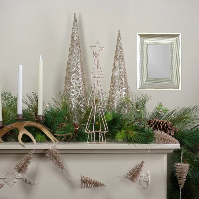 Alt view image 3 of 5 - 5" Gold Glittered Wire LED Lighted B/O Christmas Cone Tree - Warm White Lights