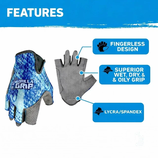 Alt view image 2 of 6 - Gorilla Grip High Performance Fingerless Gloves, Blue Shatter, Heavy Duty Lycra, XL, Unisex, 1 Pair
