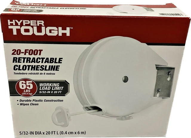 Main image of Hyper Tough RC20-HT Retractable Clothesline, 20ft, White, Indoor/Outdoor Mountable Drying Line