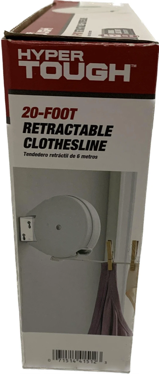 Alt view image 2 of 6 - Hyper Tough RC20-HT Retractable Clothesline, 20ft, White, Indoor/Outdoor Mountable Drying Line