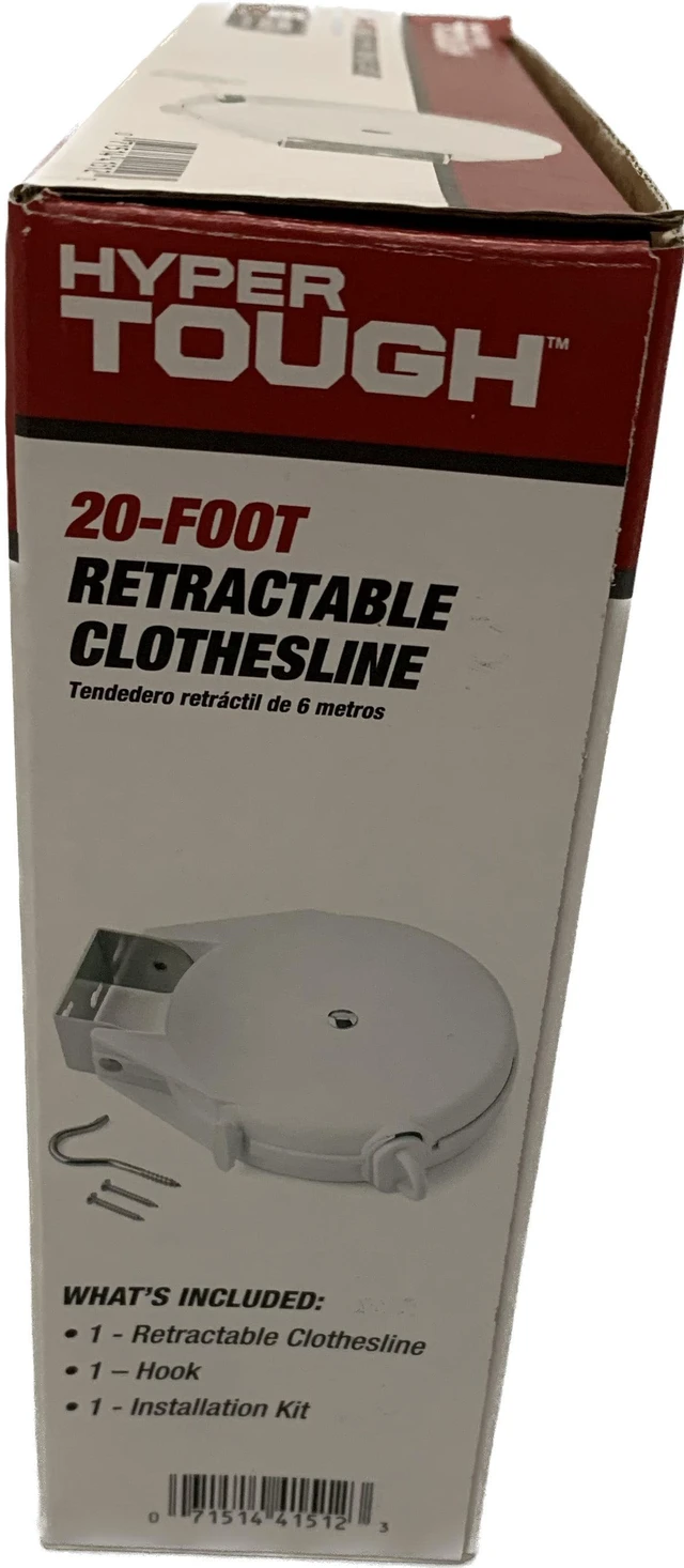 Alt view image 4 of 6 - Hyper Tough RC20-HT Retractable Clothesline, 20ft, White, Indoor/Outdoor Mountable Drying Line