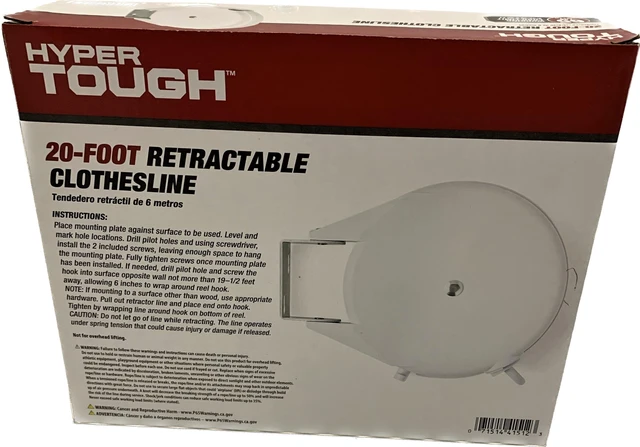 Alt view image 5 of 6 - Hyper Tough RC20-HT Retractable Clothesline, 20ft, White, Indoor/Outdoor Mountable Drying Line