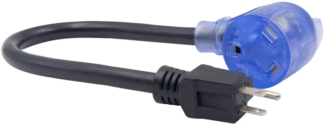 Alt view image 3 of 6 - Auto Drive 14/3 STW 15-30Amp Universal RV Adapter Extension Cord with Lighted End, 1.5ft, Black