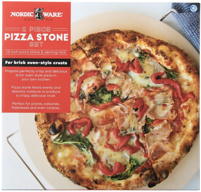 Alt view image 3 of 6 - Nordic Ware 2-Piece Pizza Bakeware Set with 13" Ceramic Pizza Stone and Steel Wire Holder
