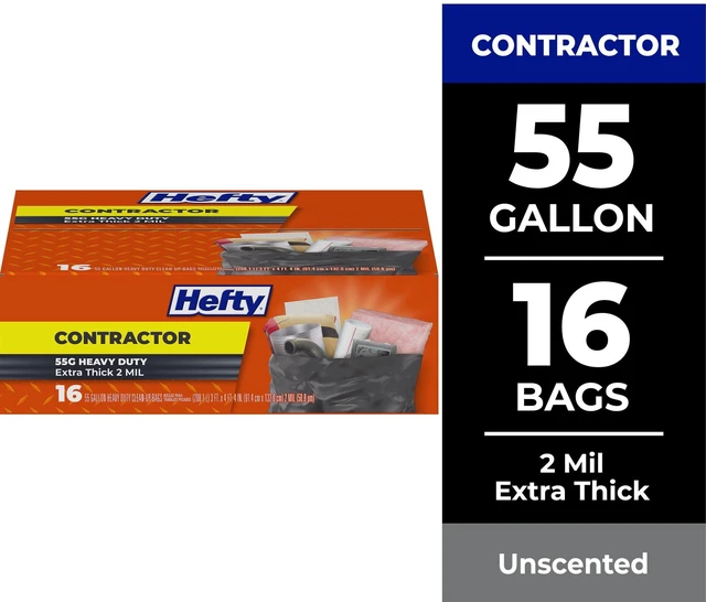 Main image of Hefty Heavy Duty Contractor Trash Bags, 55 Gallon, 16 Count