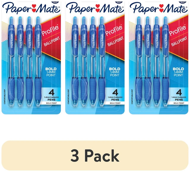 Main image of Paper Mate Profile Retractable Ballpoint Pen, Bold Point, 1.4mm, Blue, 3-Pack