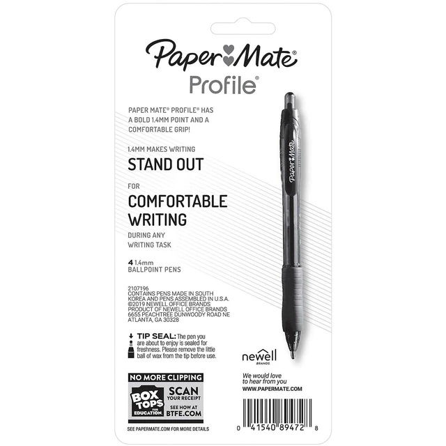 Alt view image 4 of 5 - Paper Mate Profile Retractable Ballpoint Pen, Bold Point, 1.4mm, Blue, 3-Pack