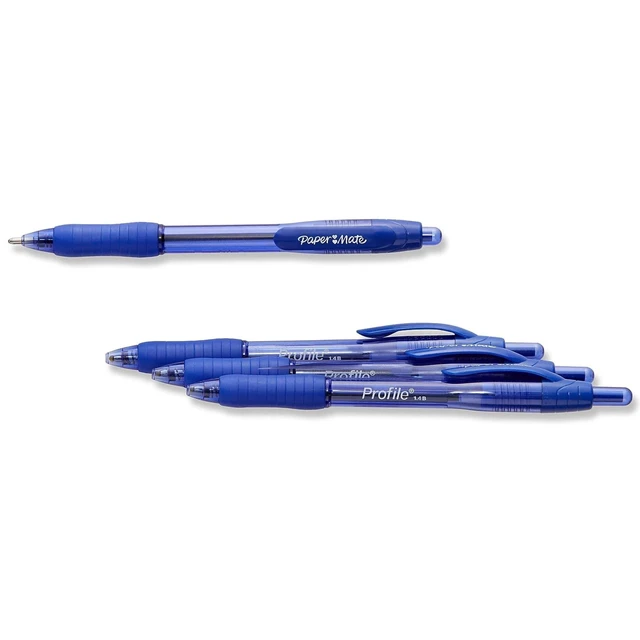 Alt view image 2 of 5 - Paper Mate Profile Retractable Ballpoint Pen, Bold Point, 1.4mm, Blue, 3-Pack
