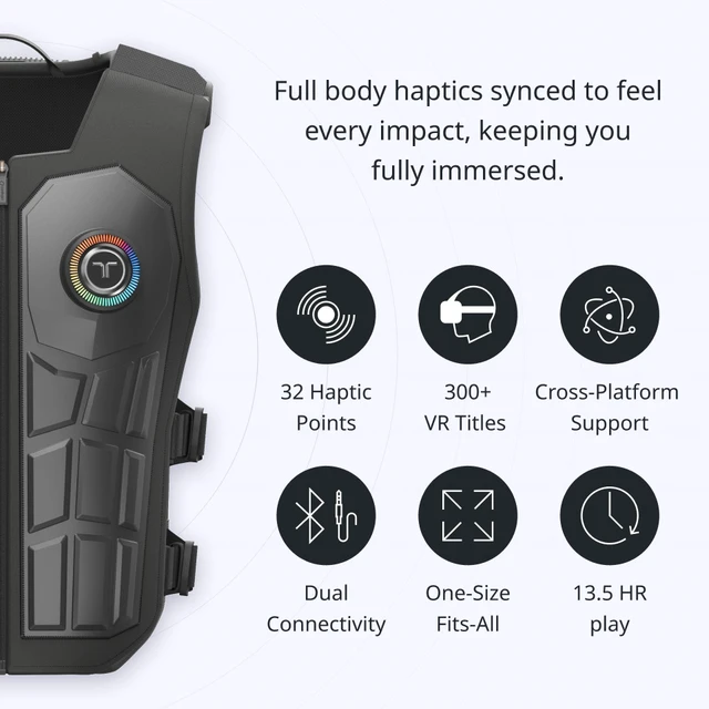 Alt view image 2 of 6 - bHaptics FPS Bundle - TactSuit Pro Haptic Vest + TactSleeve Haptic Armbands for PC and VR Gaming, 32 Feedback Points, Bluetooth, Native Game Support