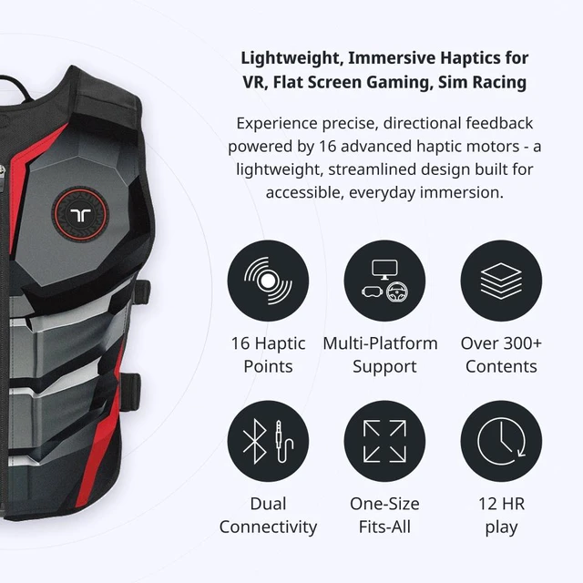 Alt view image 2 of 7 - bHaptics Starter Bundle - TactSuit Air Haptic Vest + TactSleeve Haptic Armbands for PC and VR Gaming, 16 Feedback Points, Bluetooth, Native Game Support - Onyx