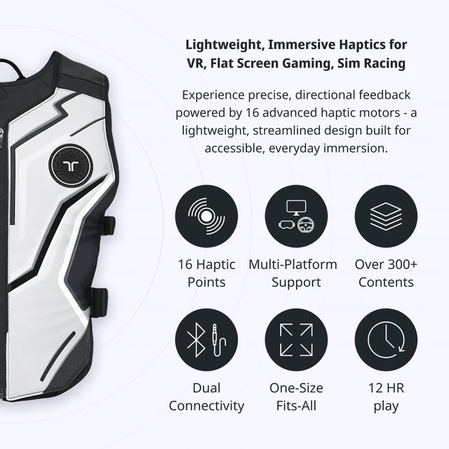 Alt view image 2 of 7 - bHaptics Starter Bundle - TactSuit Air Haptic Vest + TactSleeve Haptic Armbands for PC and VR Gaming, 16 Feedback Points, Bluetooth, Native Game Support - Ash