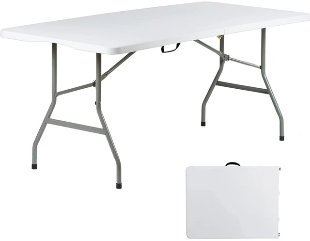 Main image of Folding Table 6ft, Portable Collapsible Plastic White Long Tables for Party, Camping, Banquet, Craft, Dining, Wedding, Outdoor and Indoor Use