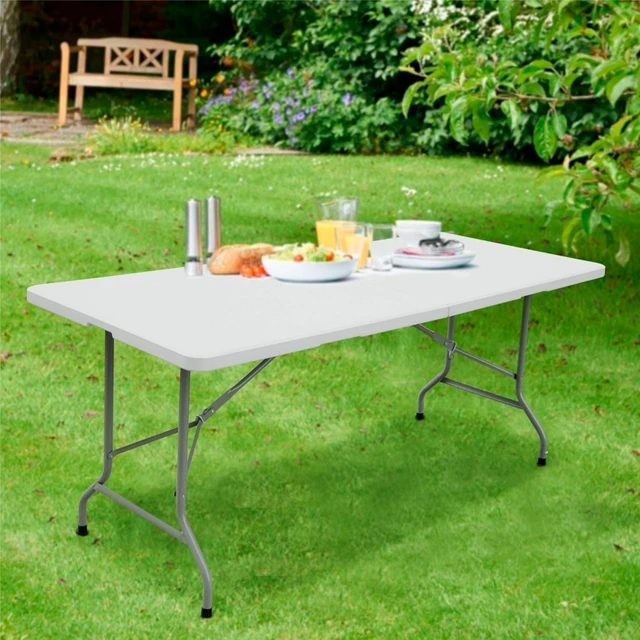 Alt view image 7 of 7 - Folding Table 6ft, Portable Collapsible Plastic White Long Tables for Party, Camping, Banquet, Craft, Dining, Wedding, Outdoor and Indoor Use
